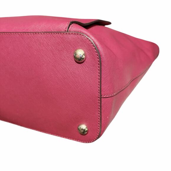 Michael Kors Jet Set Saffiano Leather Tote Burgundy Red MK Charm Shoulder Bag - Picture 9 of 12